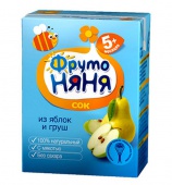 Сок "Фруто-няня" яблоко и груша  200мл  1/27